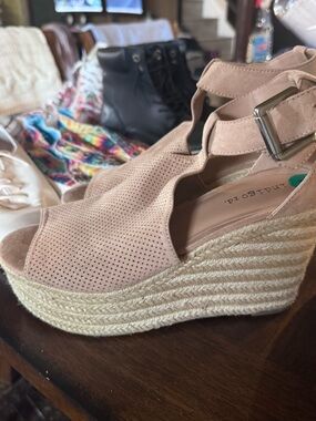 Indigo Blush Peep-Toe Espadrille Wedge Sandals